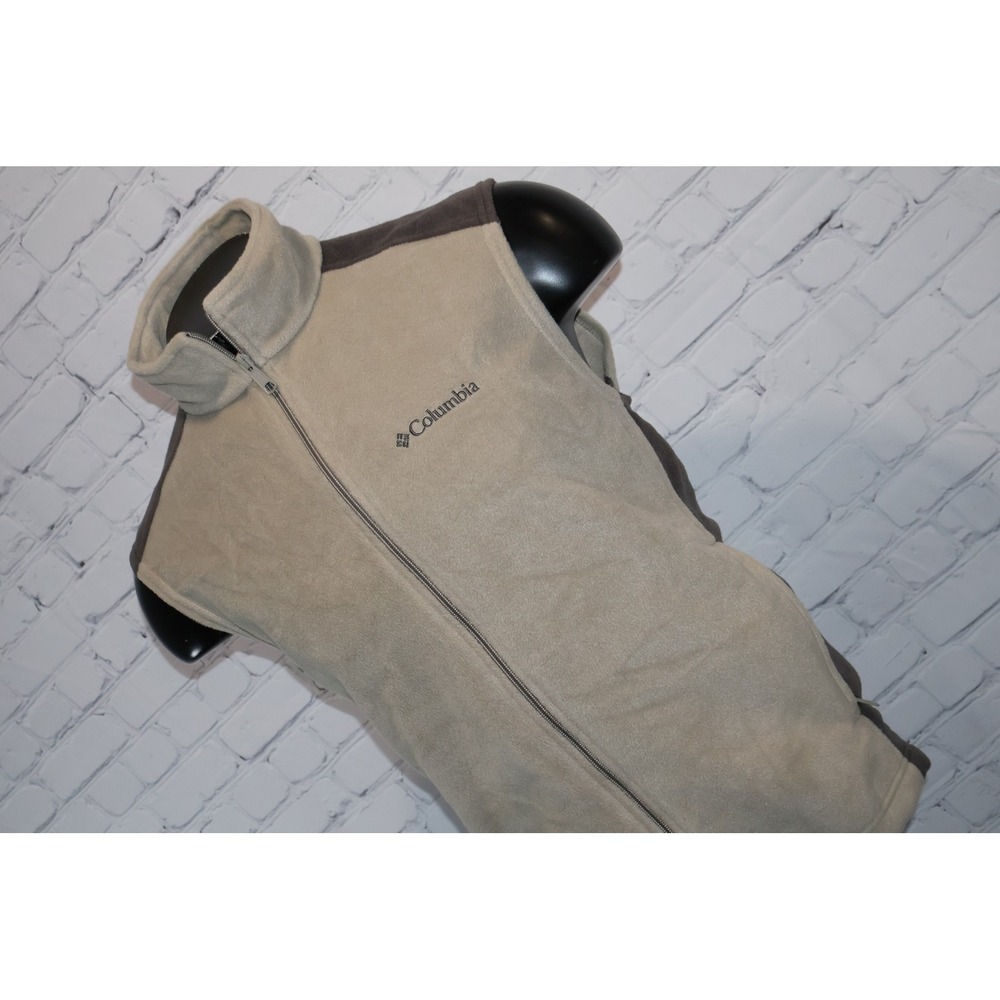 Columbia Fleece Vest Mens Medium Tan Full Zip Two Tone Sleeveless Jacket